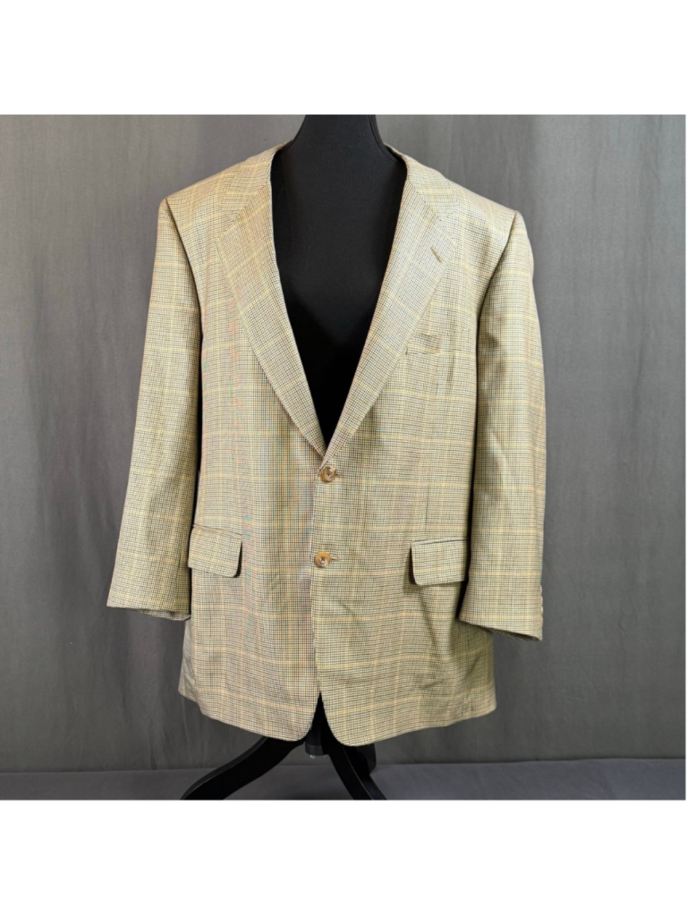 Holt Renfrew Samuelsohn Blazer Men 48R Silk Wool Micro Check Quiet Luxury Beige - Picture 2 of 16